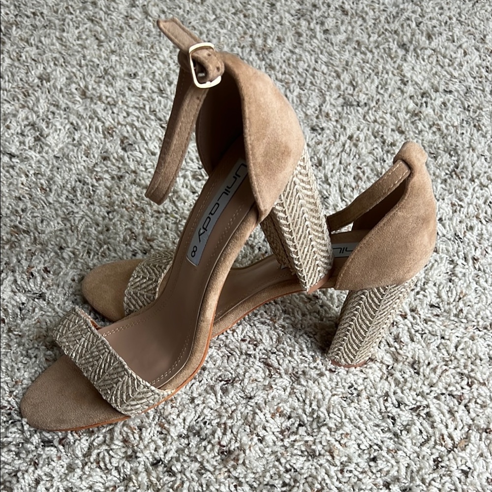 Tan Chunky Heeled Sandals